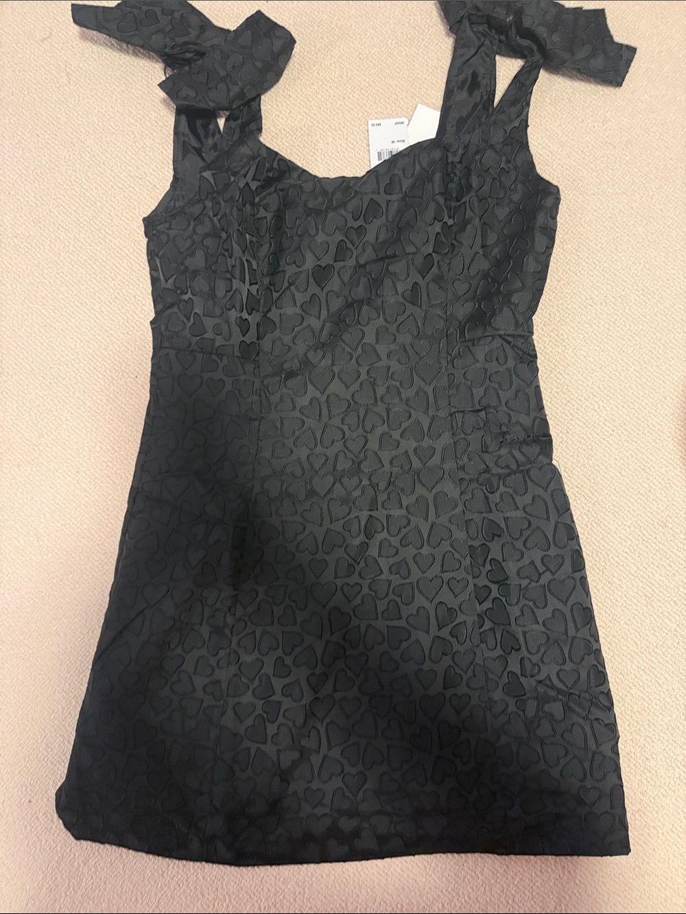 All in Favor Black Heart-Jacquard Bow Strap Mini Dress